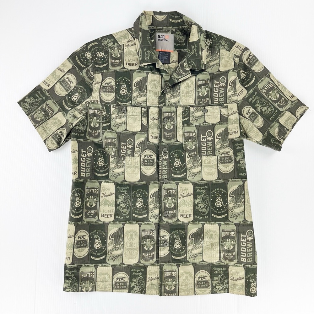 5.11 Tactical Button Down Green Western Beer Alcohol Short Sleeve Shirt Top
